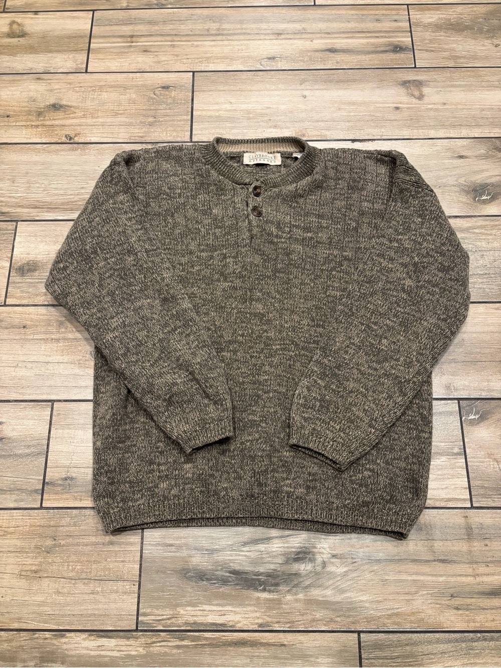 Claybrooke Outdoors Cable Knit Henley Sweater Brown Heather Gorpcore Mens L